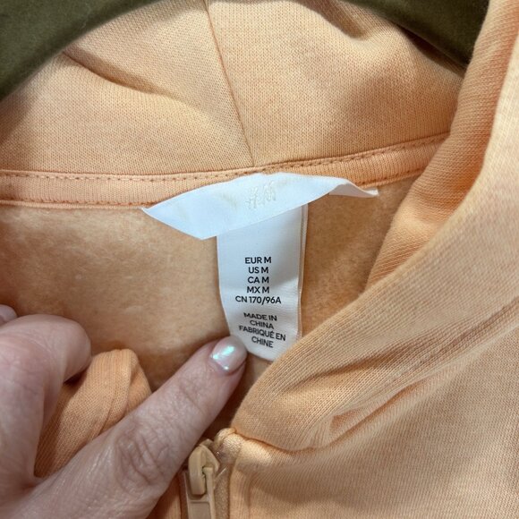 H&M Peach Orange Womens Cropped Zip-Up Hoodie M Athleisure Classic Casual *Read - Picture 2 of 8
